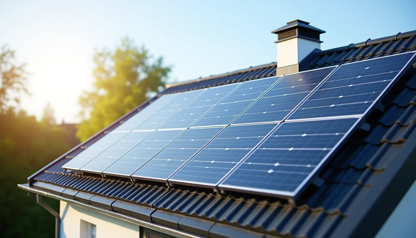 Modern solar panel array on residential roof in Mainz, photovoltaic installation, detailed PV modules